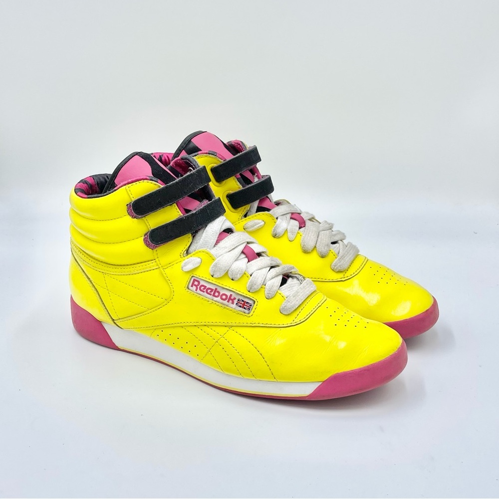 Reebok Freestyle Jungle Hi Classic Radar Yellow Pink Leather Sneaker Women’s 10